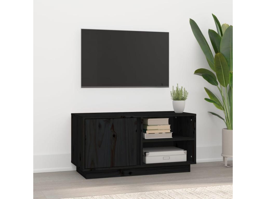 Black Pine Wood TV Stand, 80 x 35 x 40.5 cm