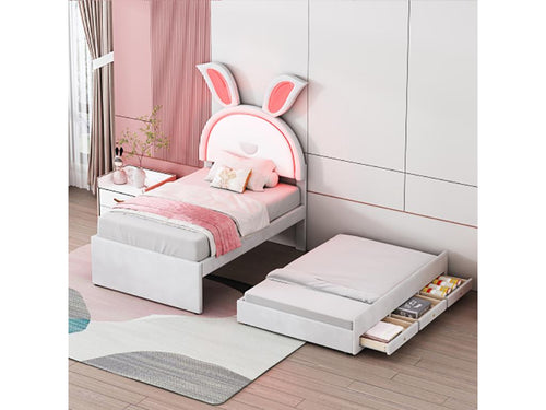 Beige Velvet Bed, 90 x 200 cm