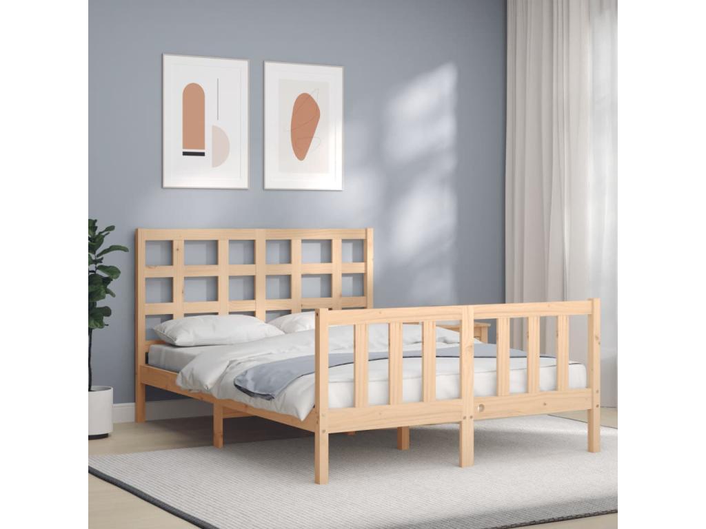 Natural Solid Wood Bed Frame, 140 x 190 cm