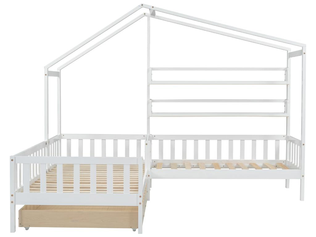 White Solid Wood Bed, 90 x 200 cm