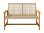 Beige Woven Resin Wicker Bench