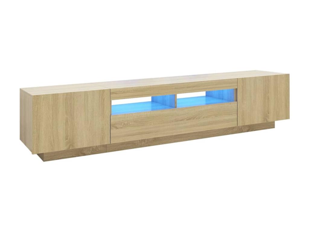 Brown Oak Wood TV Stand, 200 x 35 x 40 cm