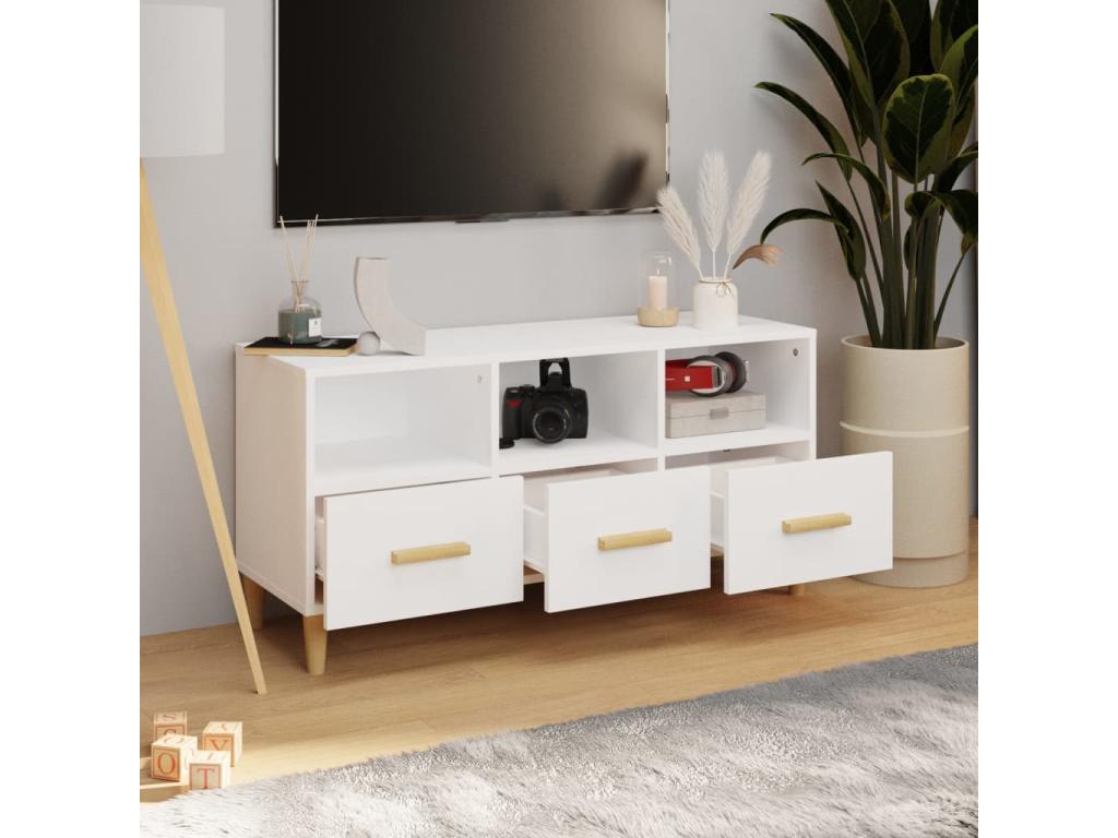 White Engineered Wood TV Stand, 102 x 36 x 50 cm