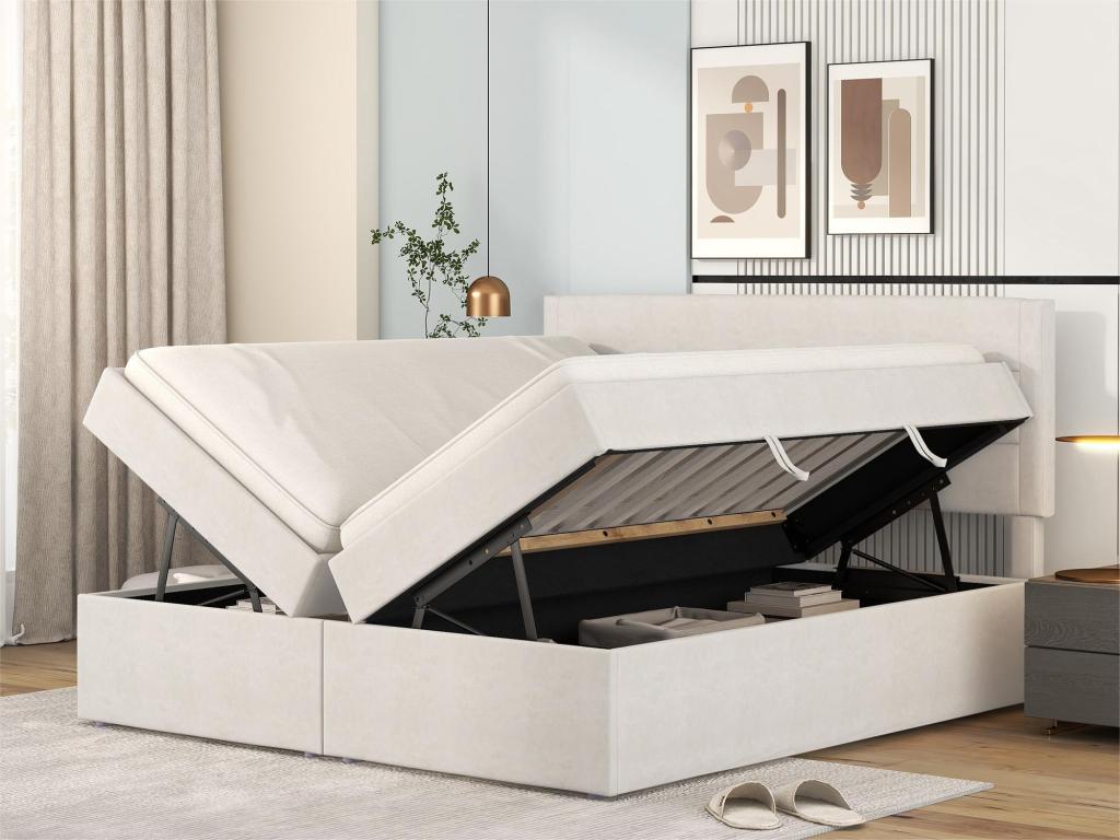 Beige Fabric Bed, 140 x 200 cm