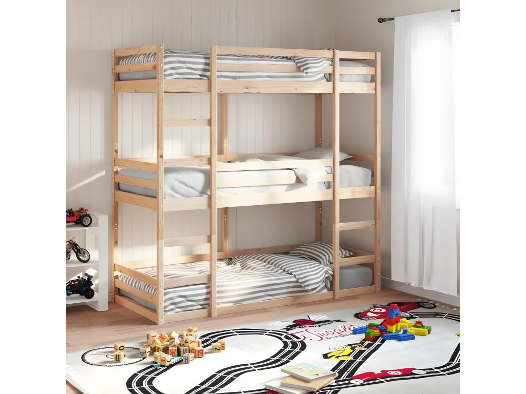 Brown Pine Wood Bed, 80 x 200 cm