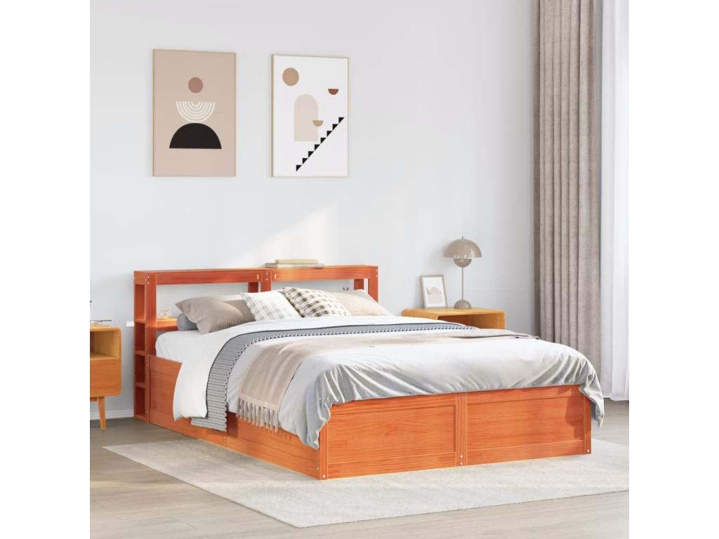 Brown Pine Wood Bed Frame, 160 x 200 cm