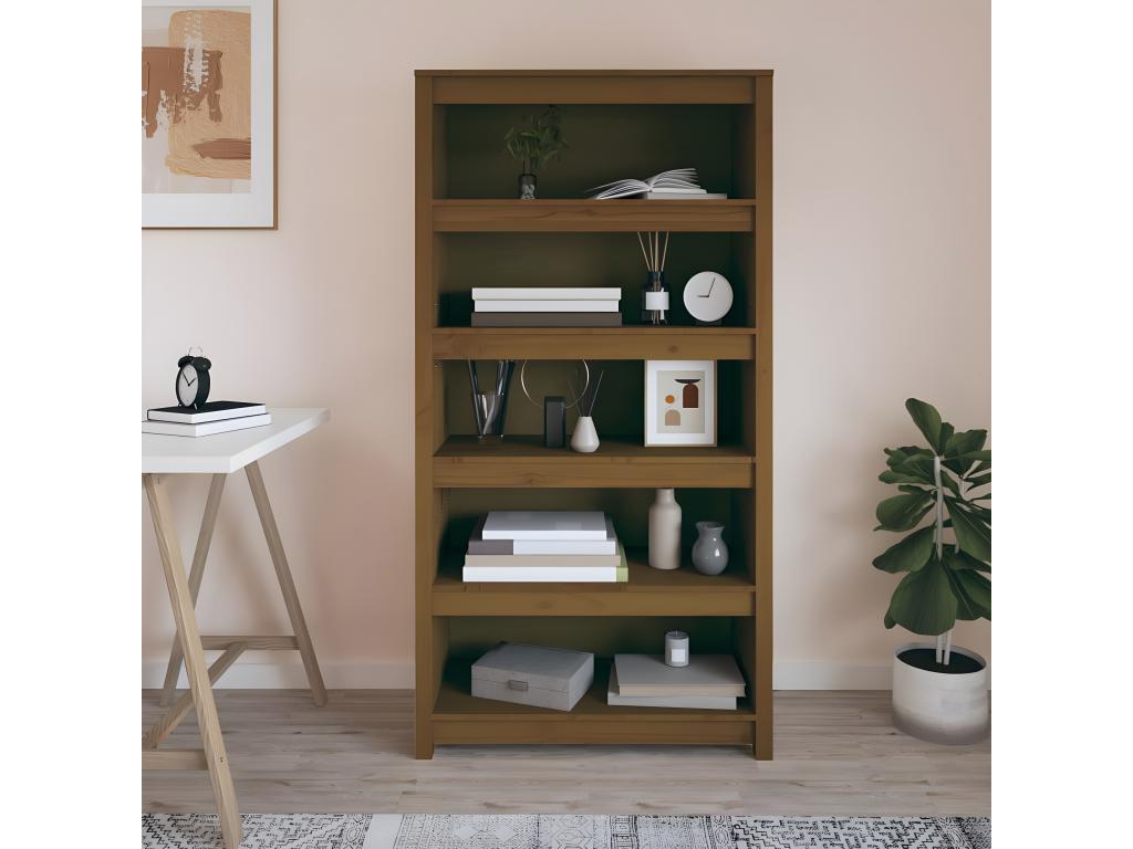 Brown Pine Wood Bookcase, 80 x 35 x 154 cm