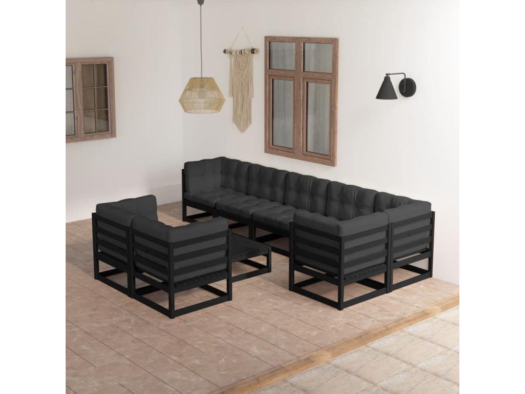 Black Pine Wood Outdoor Furniture Set - dlz1766569592000