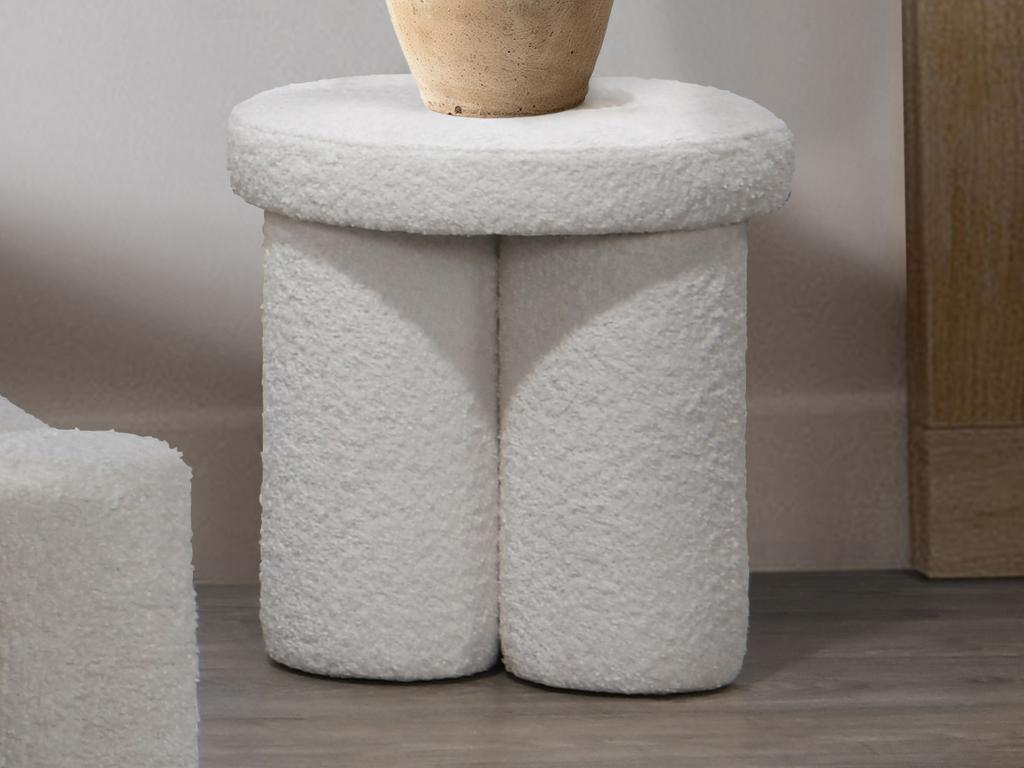 White Boucle Fabric Ottoman