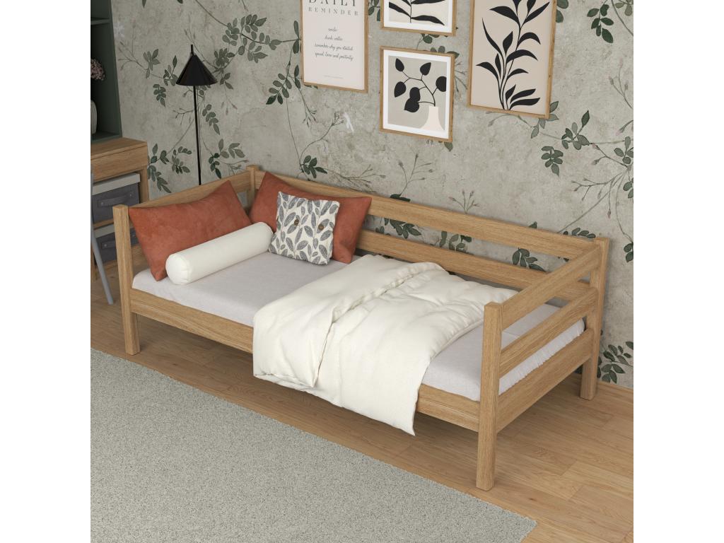 Natural Oak Wood Bed, 90 x 180 cm