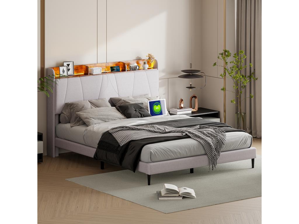 Beige Fabric Bed, 140 x 200 cm - dlz1766569015926