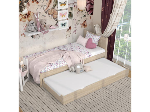 Beige Oak Wood Bed, 120 x 180 cm