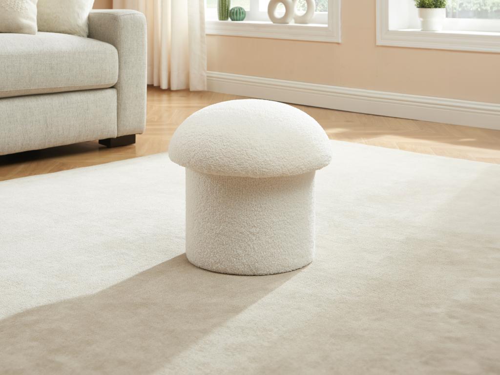 White Boucle Fabric Ottoman - dlz1766569352192