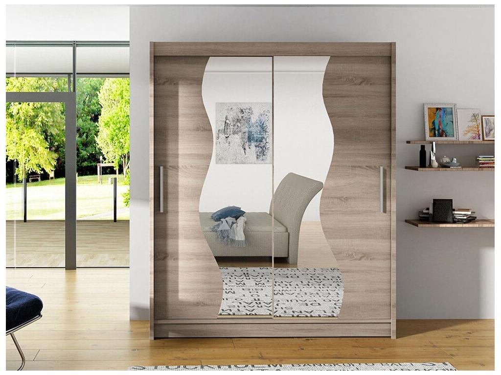 Brown Oak Wood Wardrobe, 200 x 150 x 58 cm