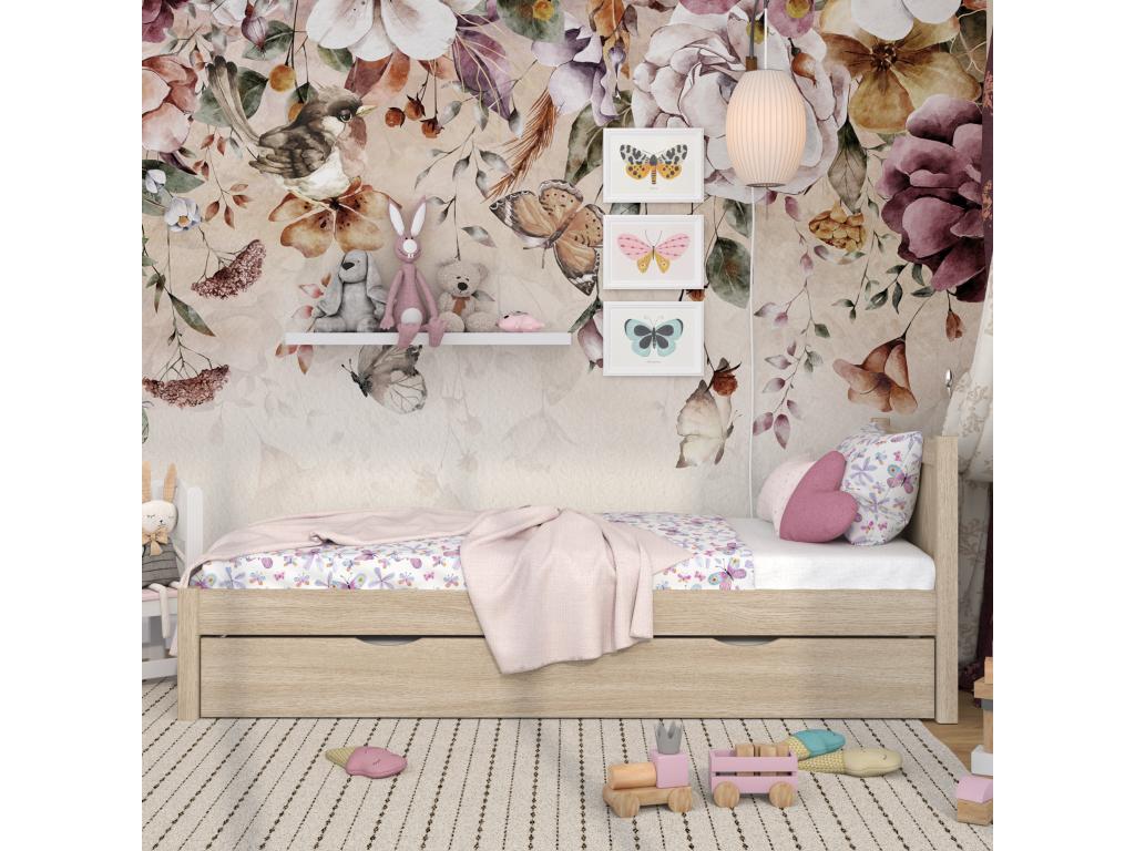 Beige Oak Wood Bed, 120 x 180 cm