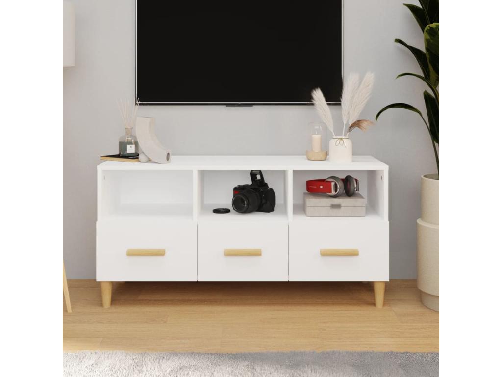 White Engineered Wood TV Stand, 102 x 36 x 50 cm