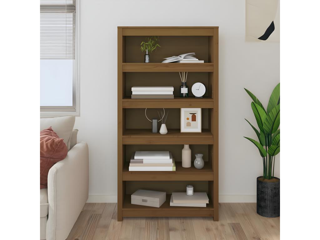 Brown Pine Wood Bookcase, 80 x 35 x 154 cm