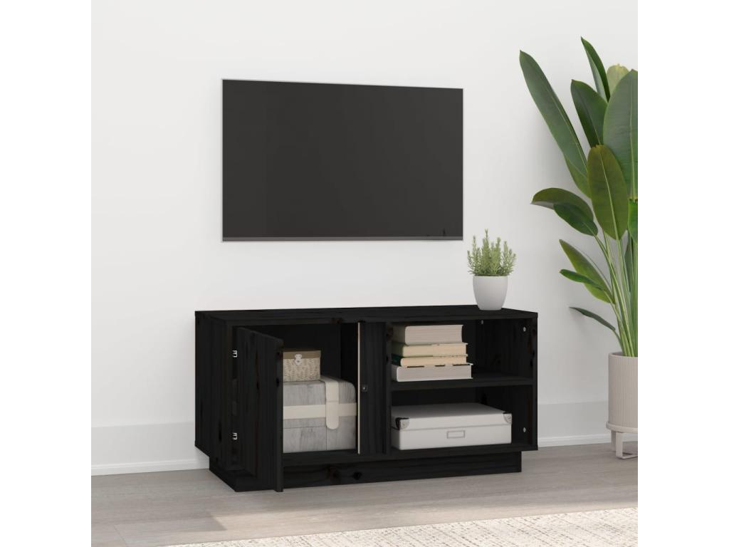 Black Pine Wood TV Stand, 80 x 35 x 40.5 cm