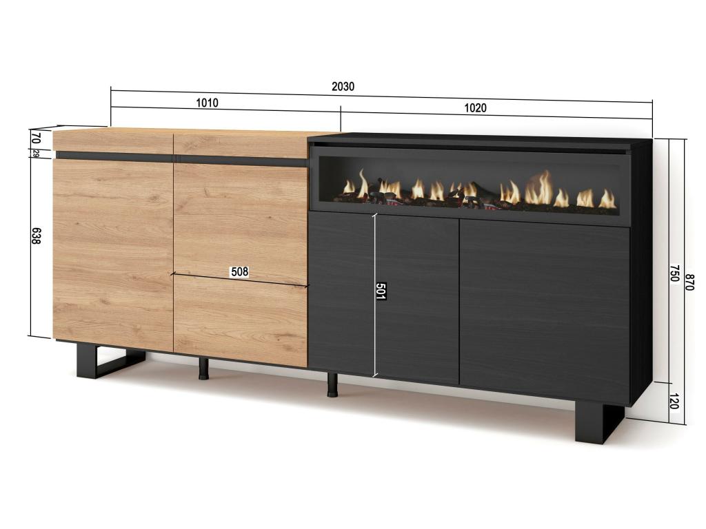 Natural Oak Wood Sideboard, 200 x 87 x 35 cm