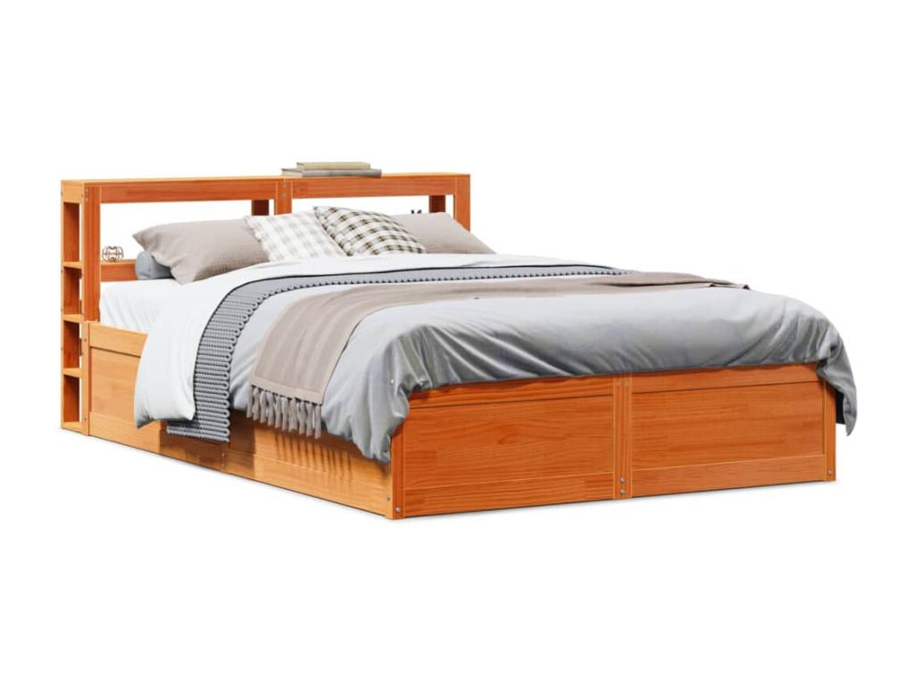 Brown Pine Wood Bed Frame, 160 x 200 cm