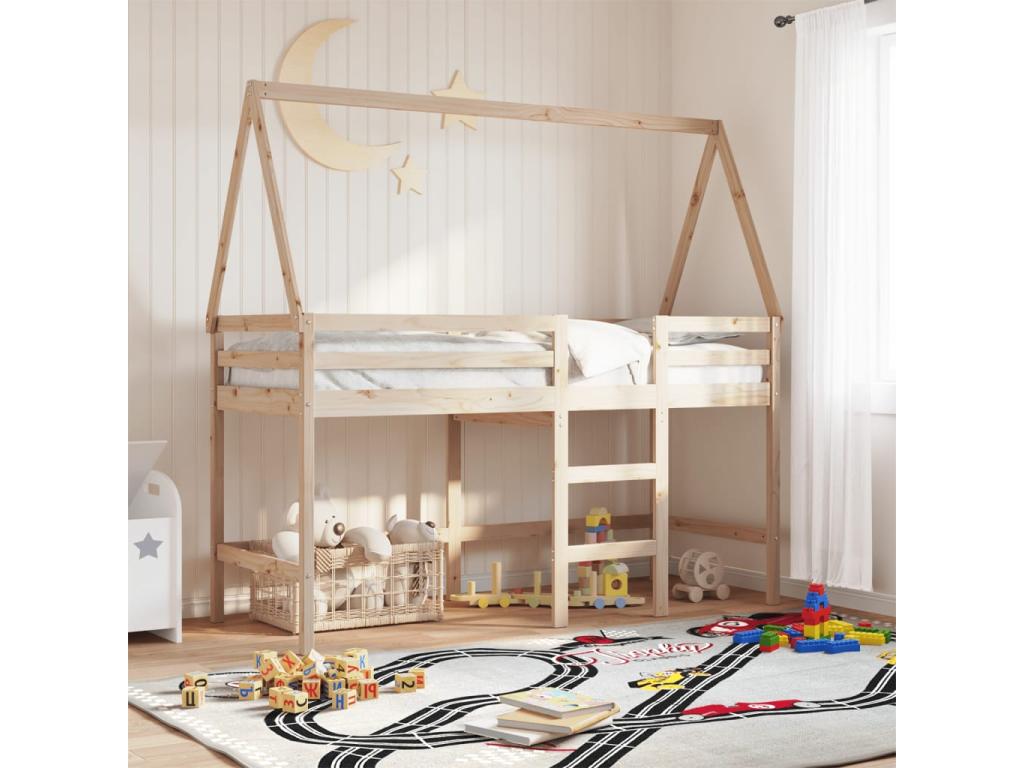 Brown Pine Wood Bed, 90 x 200 cm