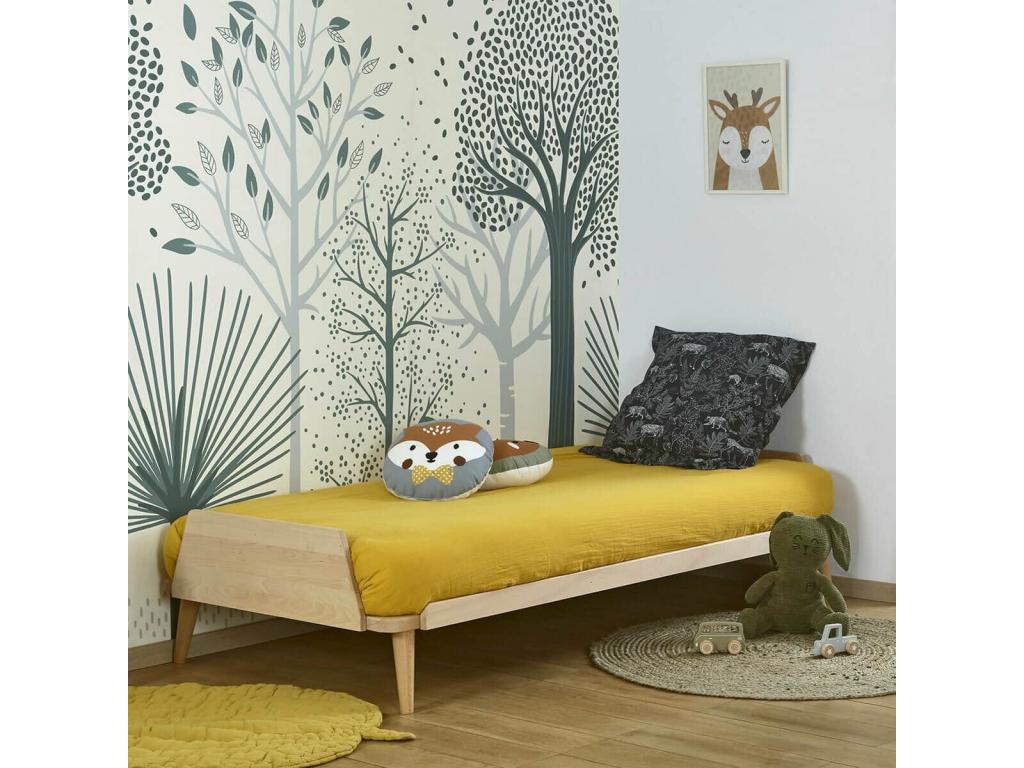 Natural Solid Wood Bed, 90 x 190 cm