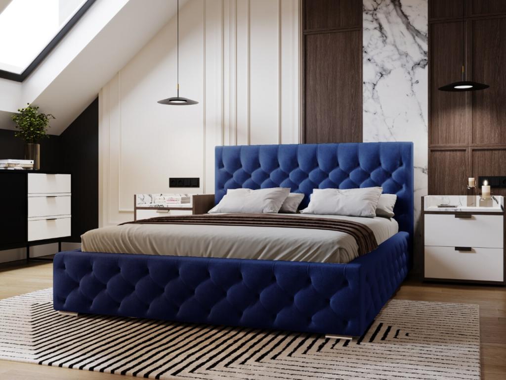 Blue Velvet Bed, 200 x 200 cm