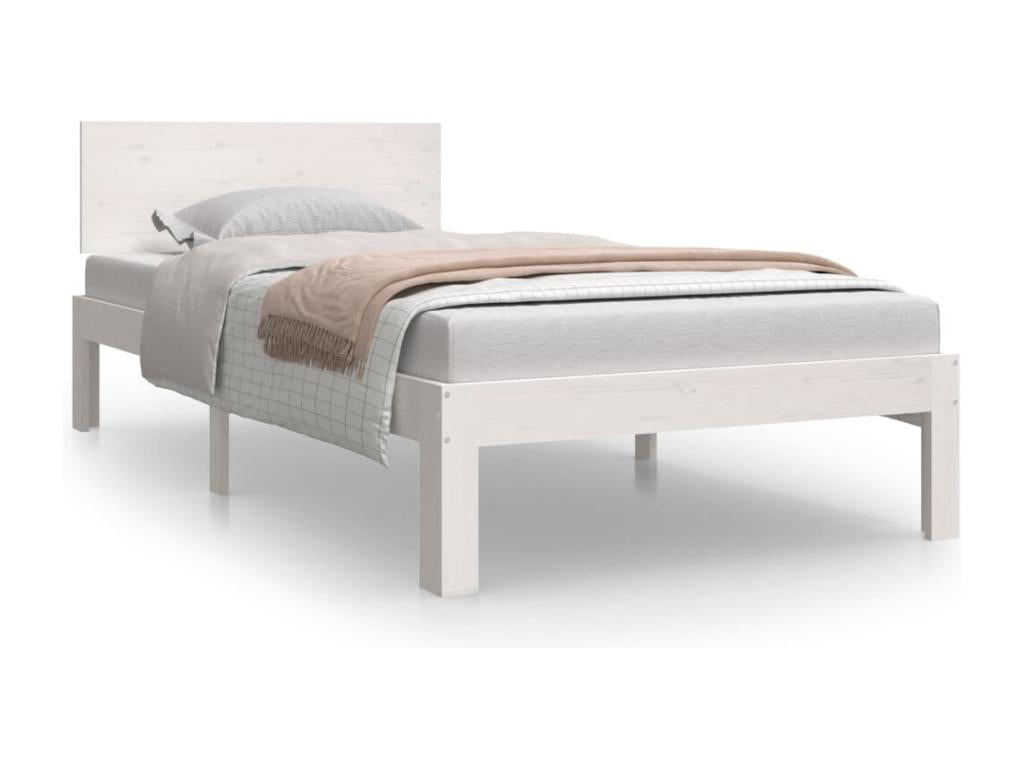 White Solid Wood Bed Frame, 90 x 190 cm