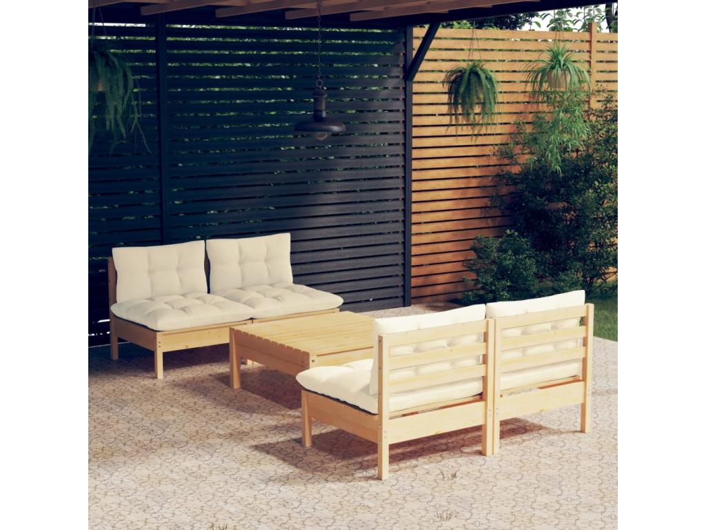 Beige Pine Wood Outdoor Furniture Set