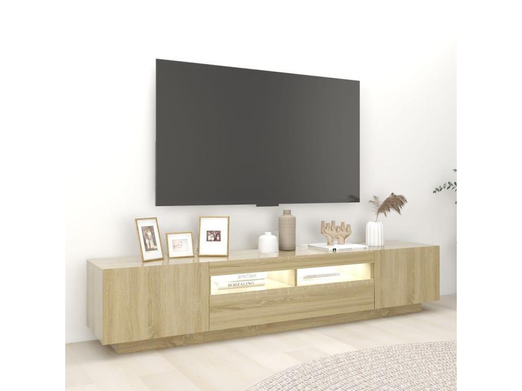 Brown Oak Wood TV Stand, 200 x 35 x 40 cm