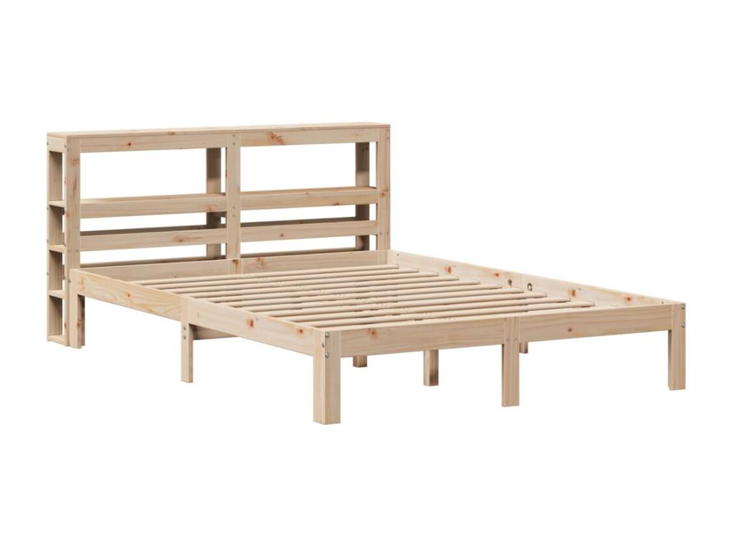 Brown Pine Wood Bed Frame, 135 x 190 cm