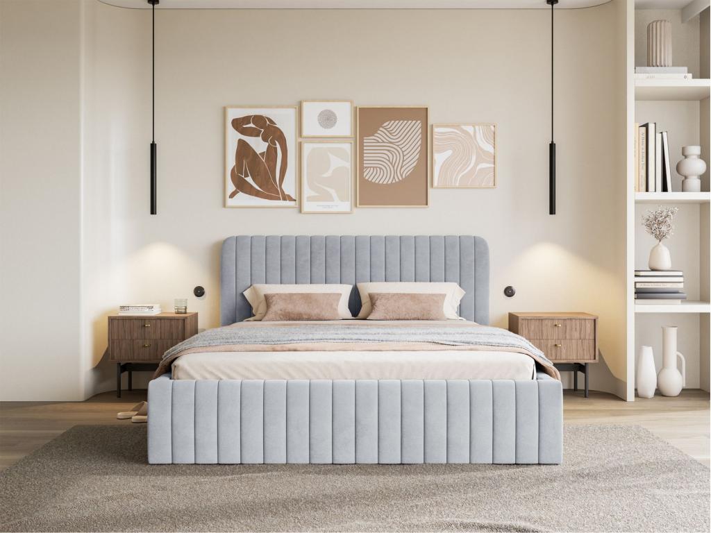 Gray Velvet Bed, 160 x 200 cm