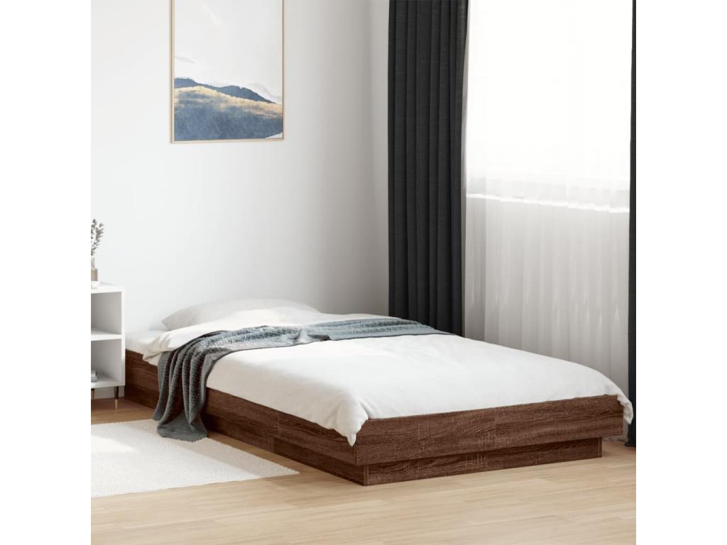 Brown Oak Wood Bed Frame, 100 x 200 cm