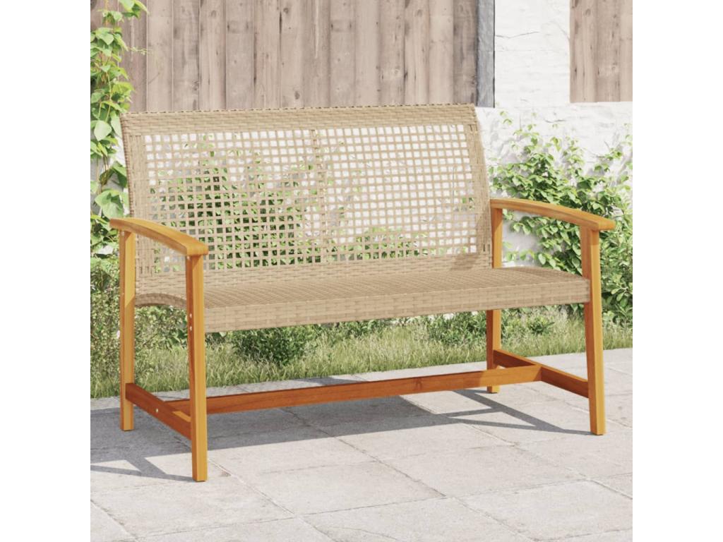 Beige Woven Resin Wicker Bench