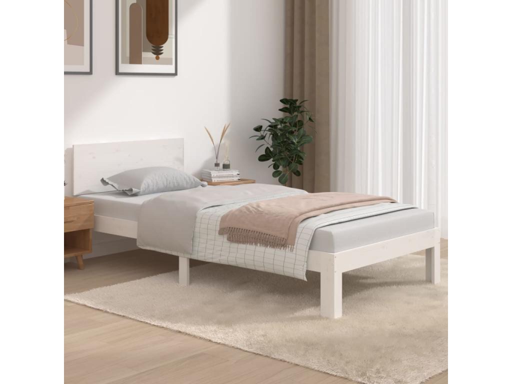 White Solid Wood Bed Frame, 90 x 190 cm