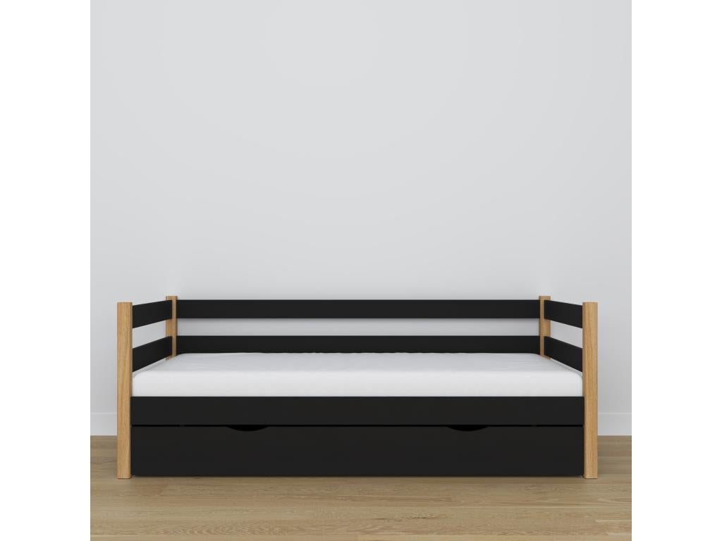 Black Oak Wood Bed, 100 x 190 cm
