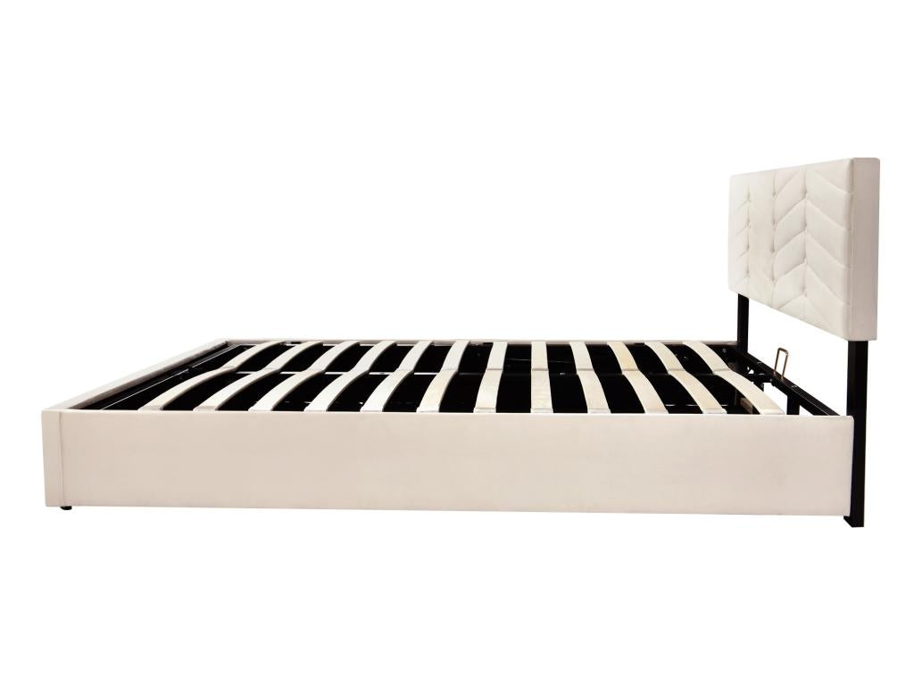 Beige Velvet Bed, 140 x 200 cm