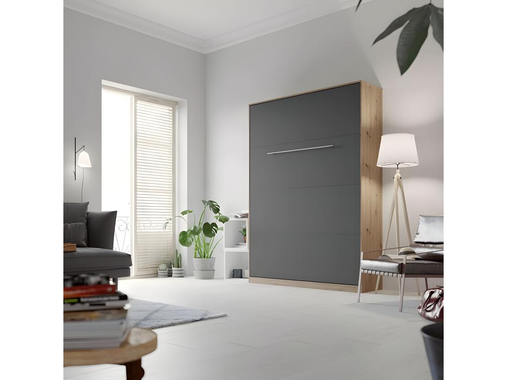 Gray Oak Wood Bed, 140 x 200 cm