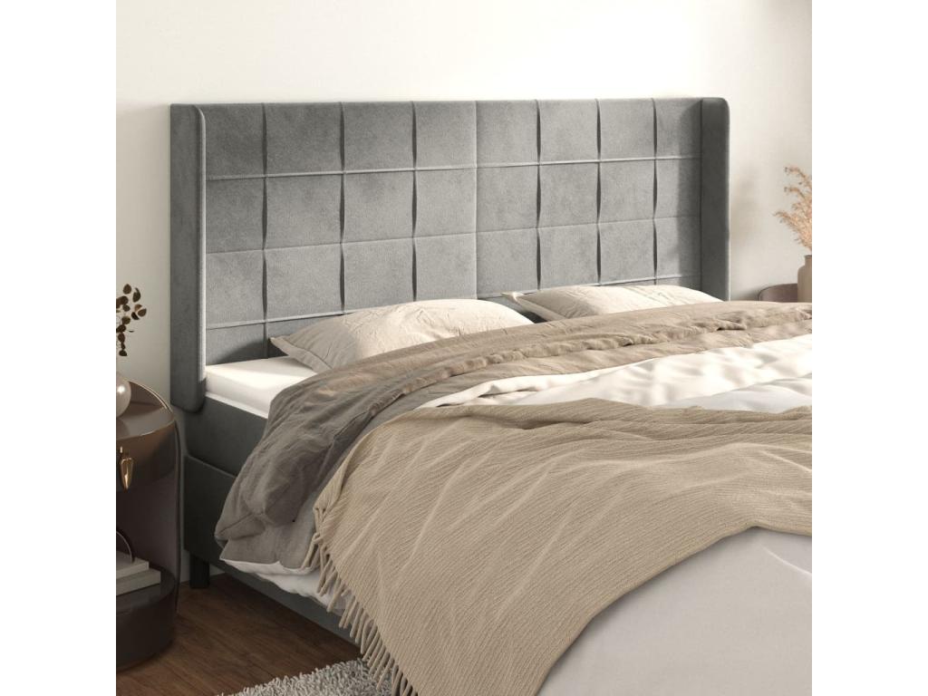 Gray Velvet Bed, 183 x 16 x 118 cm