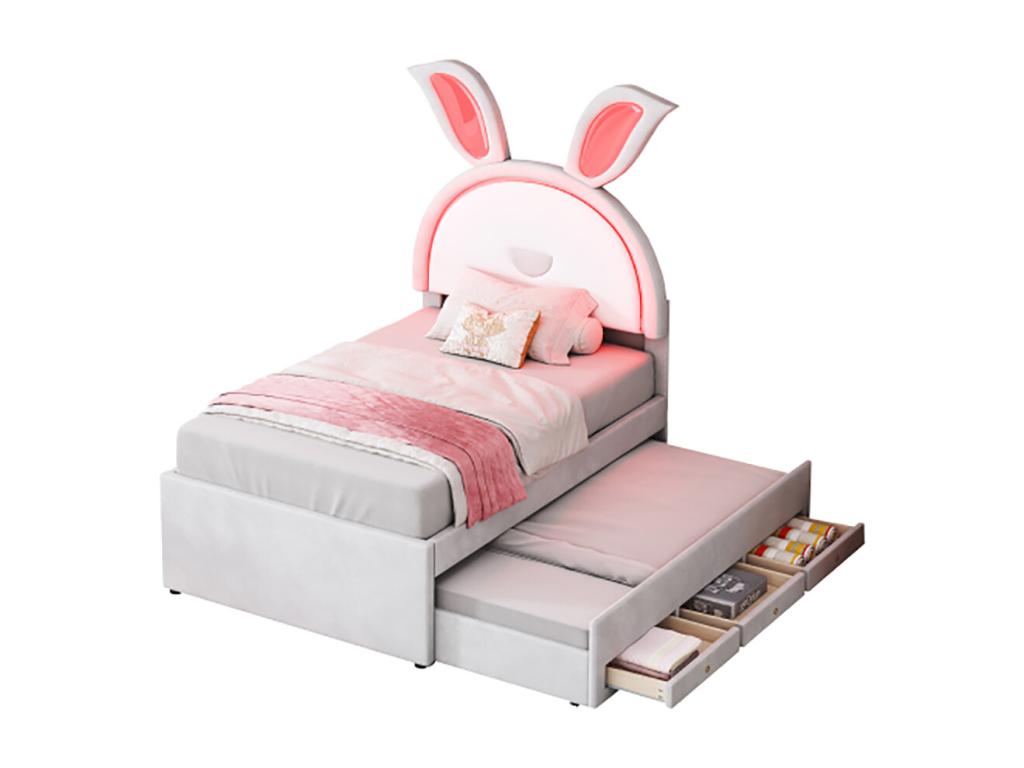 Beige Velvet Bed, 90 x 200 cm